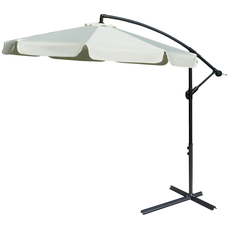 Outsunny 2.7m Garden Banana Parasol Cantilever Umbrella with Crank Handle and Cross Base for Outdoor, Hanging Sun Shade, Cream White