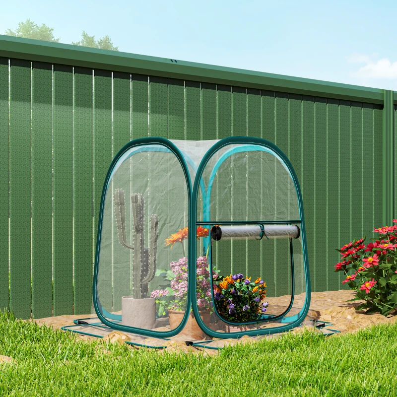Outsunny Mini Invernadero Plegable Pop-up Invernadero de Exterior con Puerta Enrollable y Cubierta Transparente