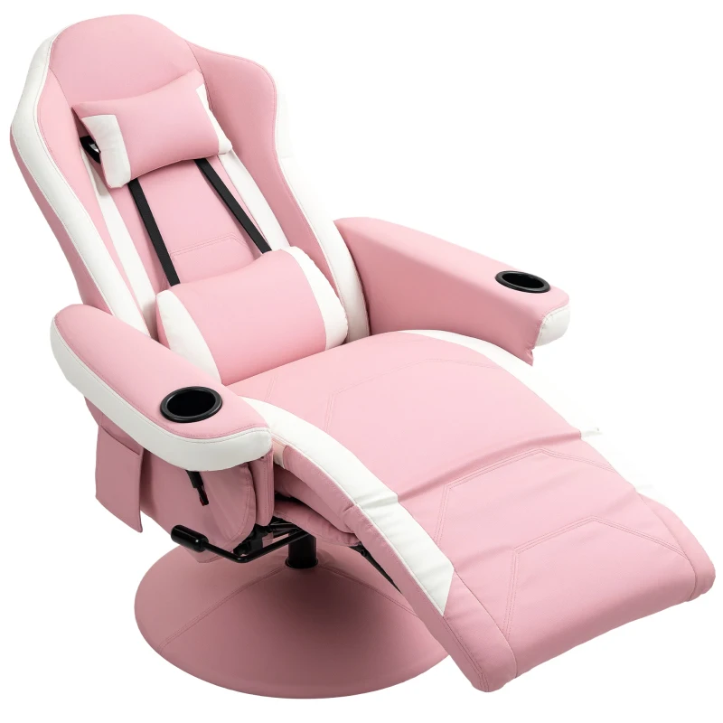 HOMCOM Manual Recliner Armchair PU Leather Lounge Chair w Adjustable Leg Rest, 135° Reclining Function, 360° Swivel, Pink