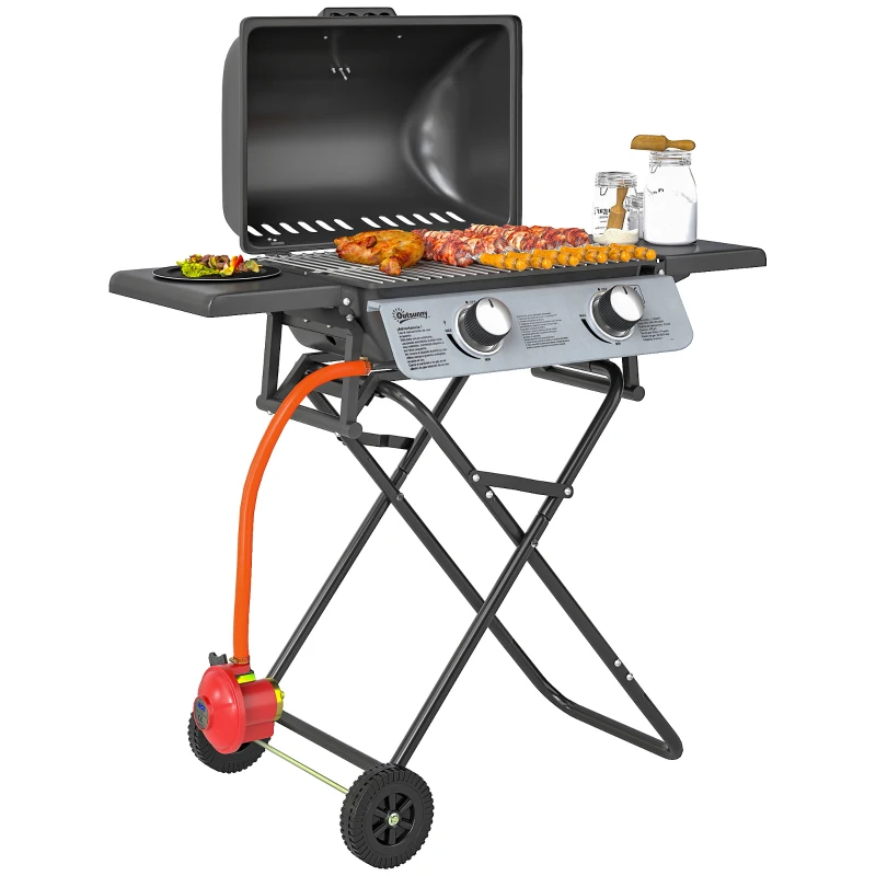 Outsunny Two-Burner Portable Suitcase BBQ - Black