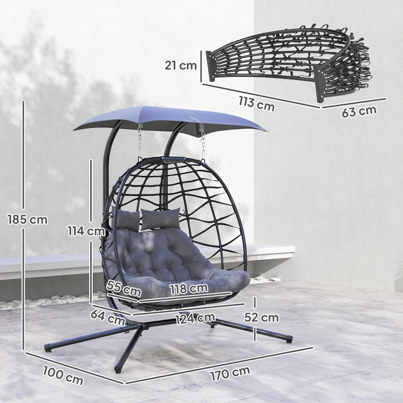 Outsunny Two-Seater Rattan Egg Chair - Black