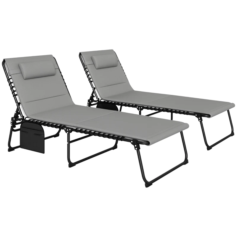 Outsunny Set of Two Reclining Sun Loungers - Light Grey