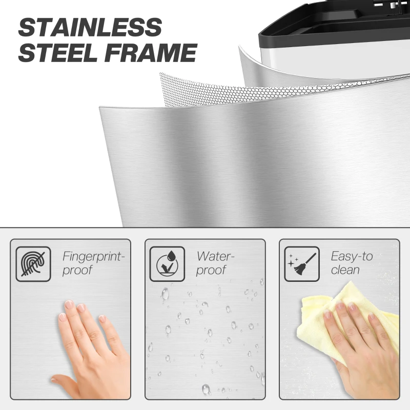 HOMCOM 40L Dual Compartment Stainless Steel Bin, with Deodoriser Holders - Silver Tone
