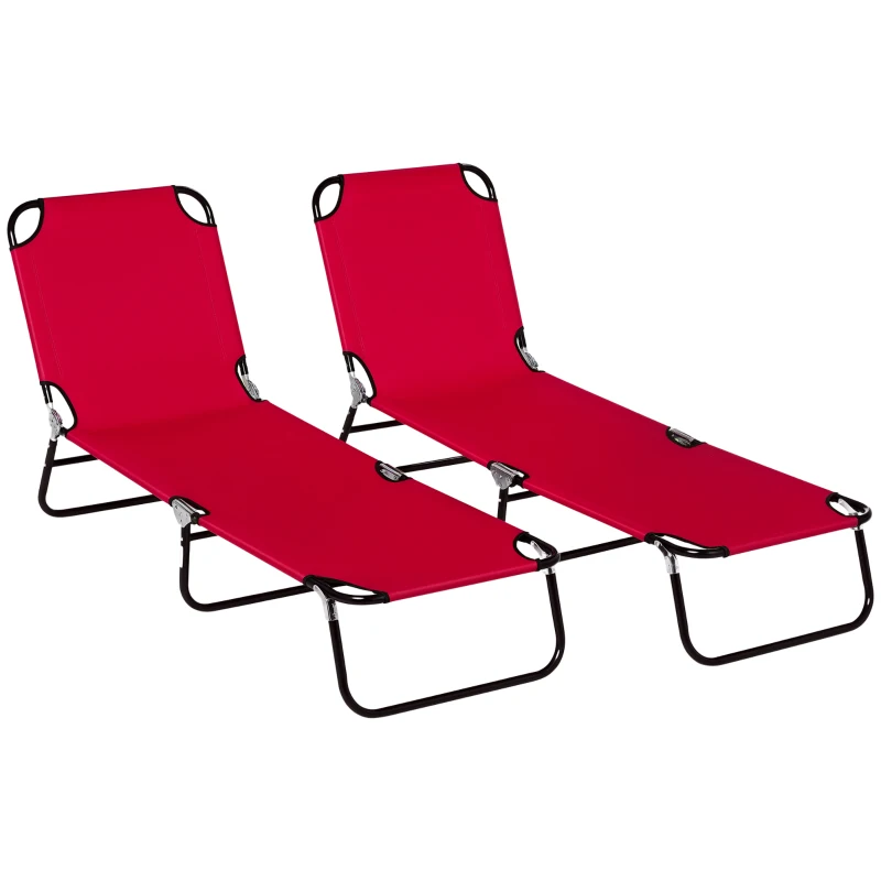 Outsunny Set of Two Folding Sun Loungers - Red