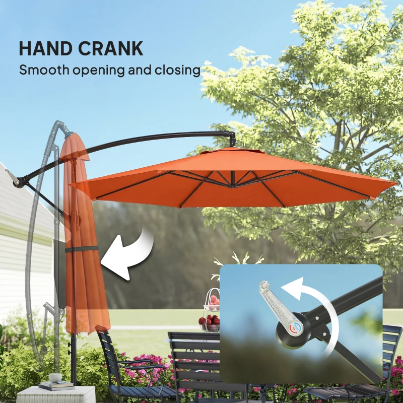 Outsunny 3 m Overhanging Cantilever Parasol, with Cross Base - Orange