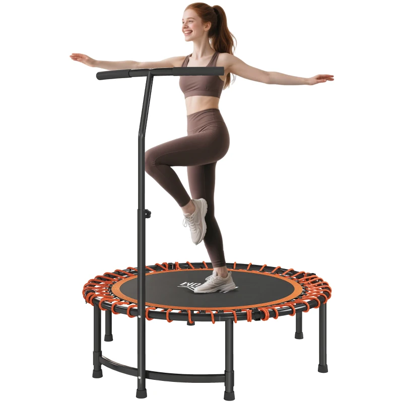 HOMCOM Mini Round Steel Frame Trampoline w/ Adjustable Handle, Orange