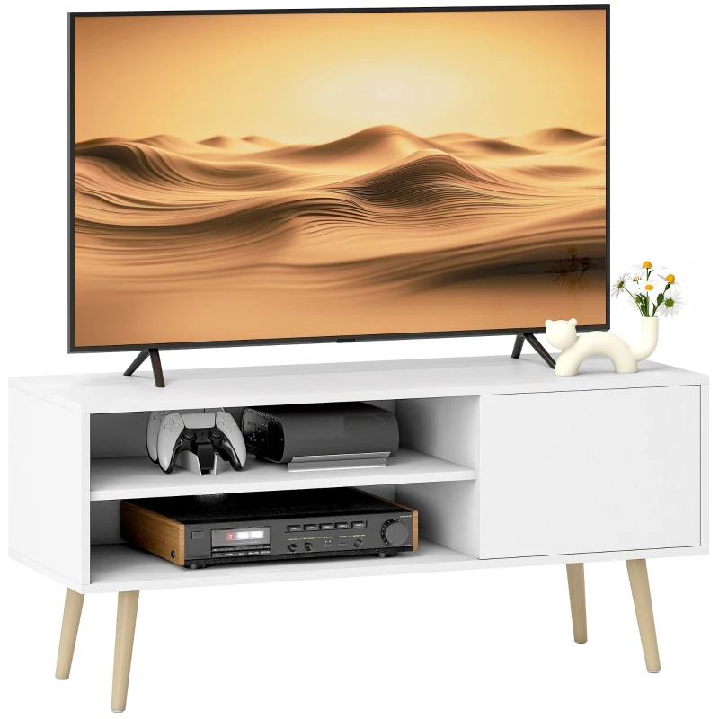 HOMCOM TV Stand up to 55 Inches, TV Unit with Open Shelves and Cable Holes - White