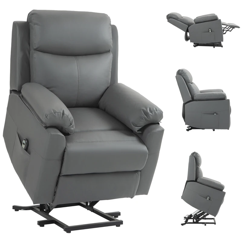 HOMCOM Faux Leather 70° Electric Riser Recliner Chair, Charcoal Grey