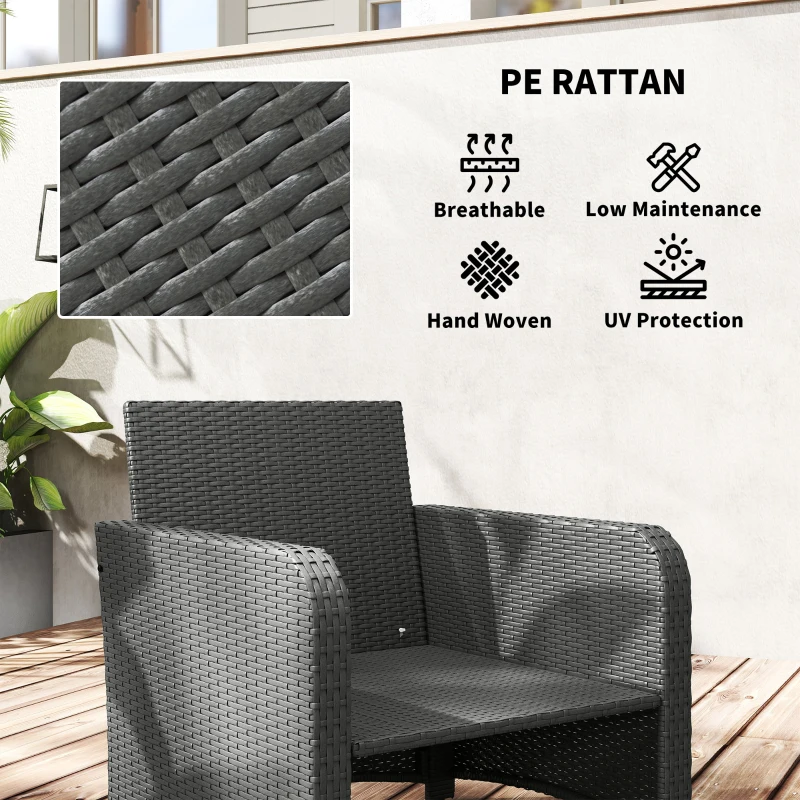 Outsunny Five Piece Rattan Garden Furniture Set with 2-Tier Coffee Table and Ottomans  - Cream White