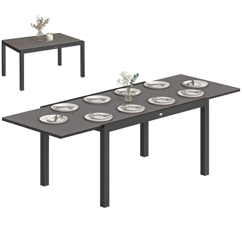 Outsunny Tavolo da Giardino Allungabile per 8-10 Persone con Piano in Vetro Temperato, in Alluminio, 140/240x90 cm, Nero