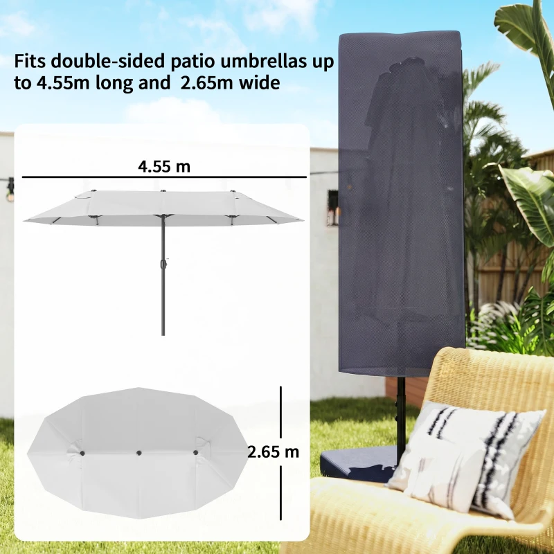 Outsunny Garden Parasol Cover with Rod, Zipper, Dark Grey