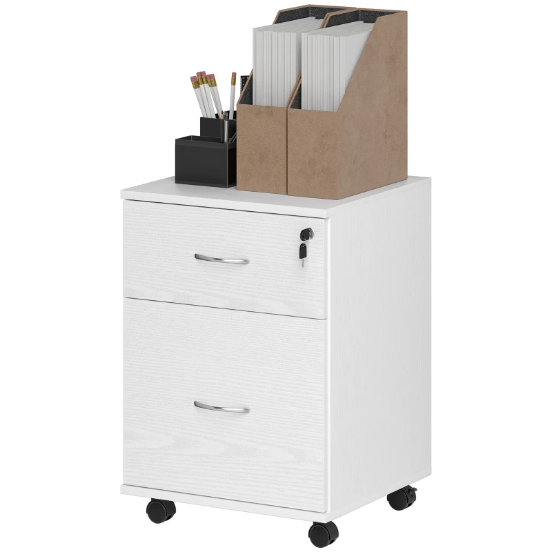HOMCOM Two Drawer Lockable Filing Cabinet - White Wood Grain