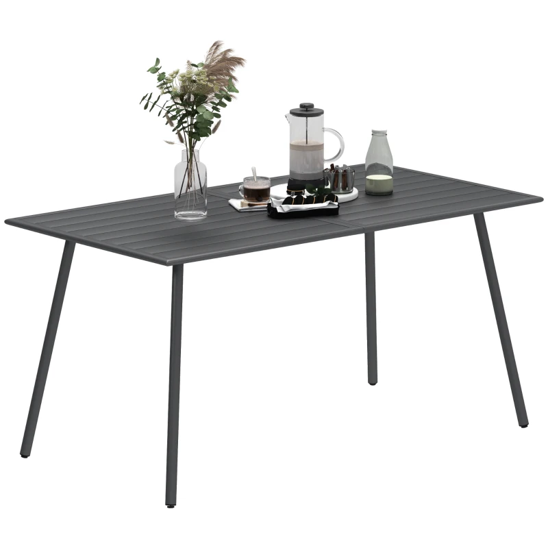 Outsunny Rectangle Garden Table with Slat Top, Steel Frame, Outdoor Table for 6 Person, 150 x 80 x 74 cm, Grey