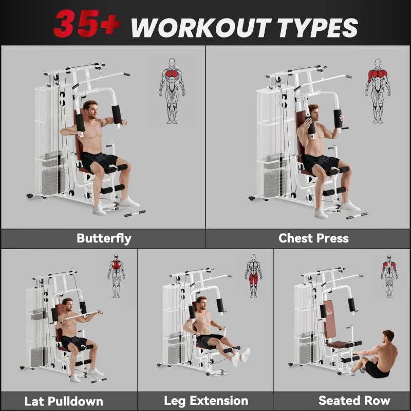 HOMCOM Multifunction Home Gym Weight Training Workout Station Fitness Strength Machine, White