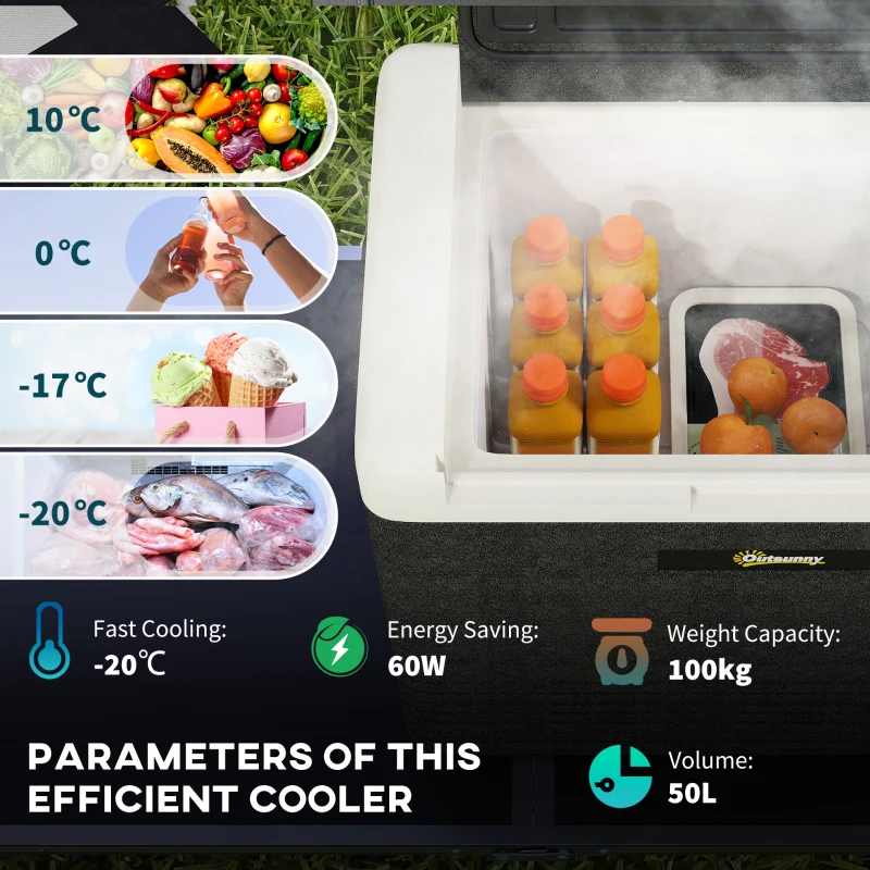 Outsunny 50L Portable Car Refrigerator - Grey and Black