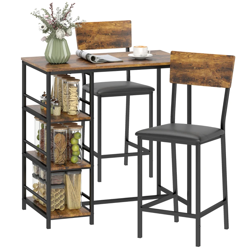 HOMCOM Three-Piece Compact Bar Table Set - Brown/Black