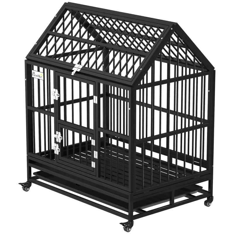 PawHut 43" Heavy Duty Dog Crate on Wheels, with Removable Tray, Openable Top