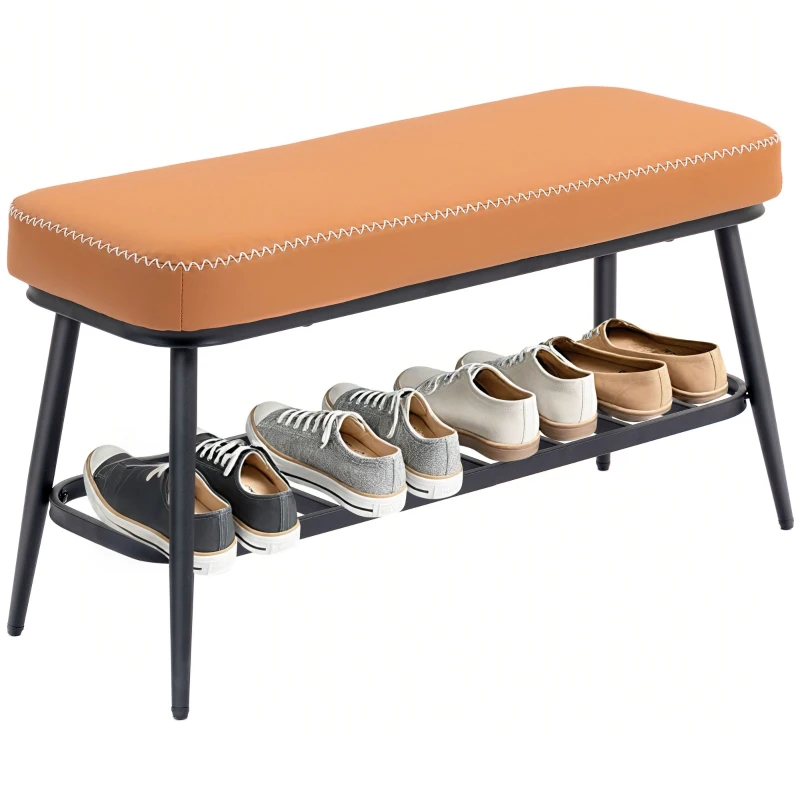 HOMCOM PU Leather Shoe Storage Bench - Brown