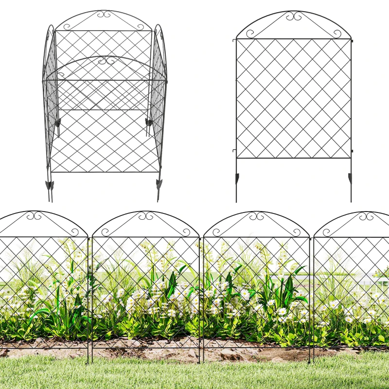 Outsunny Decorative Garden Fencing, 43in x 11.5ft Outdoor Picket Fence Panels, 4PCs Rustproof Metal Wire Landscape Flower Bed Border Edging, Black