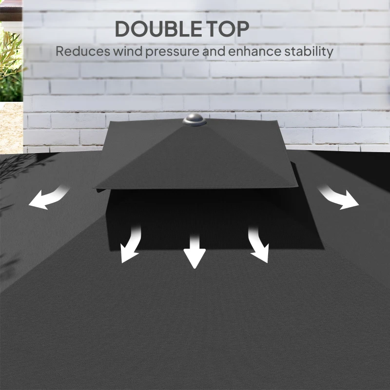 Outsunny 2.5m Cantilever Parasol with Easy Lever, Square Double Top Garden Parasol Umbrella with Ruffles and Cross Base, Overhanging Outdoor Sun Shades, Black