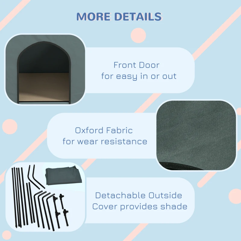 PawHut Dog House Outdoor Elevated Dog Bed with Removable Cover, Mesh Windows, Storage Bag, for S and M-Sized Dogs, Grey
