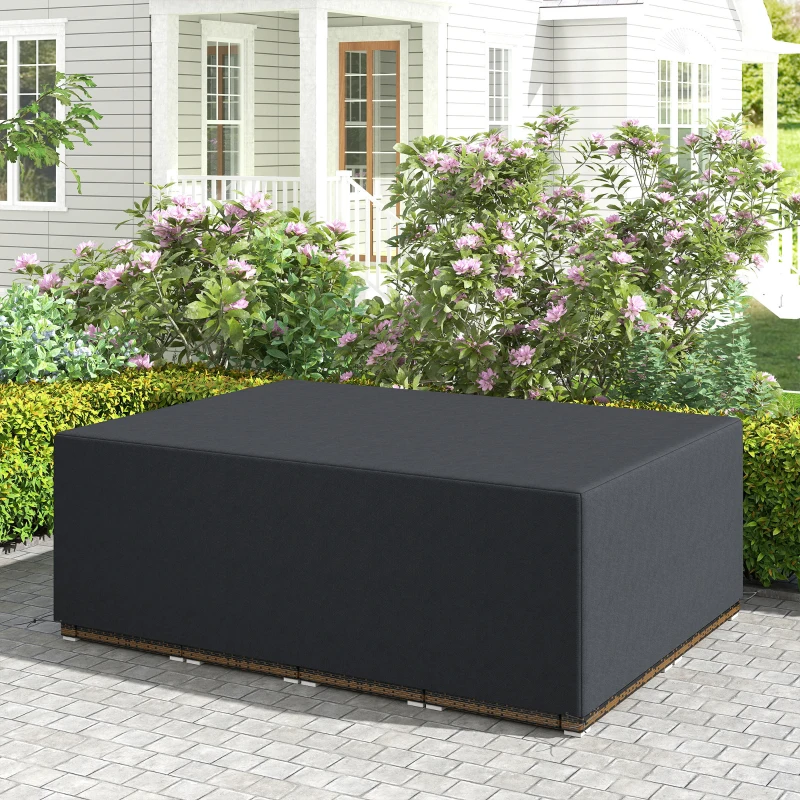 Outsunny 600D Oxford Outdoor Garden Furniture Sofa Set Cover, Waterproof Anti-UV Rattan Sun Lounger Protection Protector Cover, 275L x 205W x 90Hcm, Black