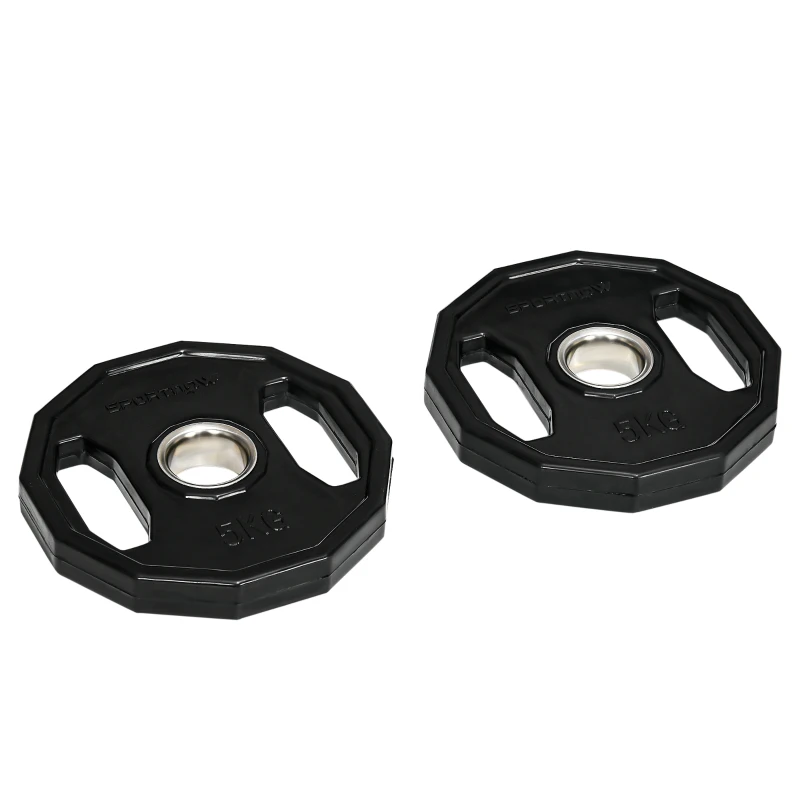 SPORTNOW Olympic Weight Plates Set, Metal and Rubber Bumper Plates Weights Discs with 2"/5cm Holes, for Home Gym Weight Lifting Strength Training, 2 x 5kg, Black