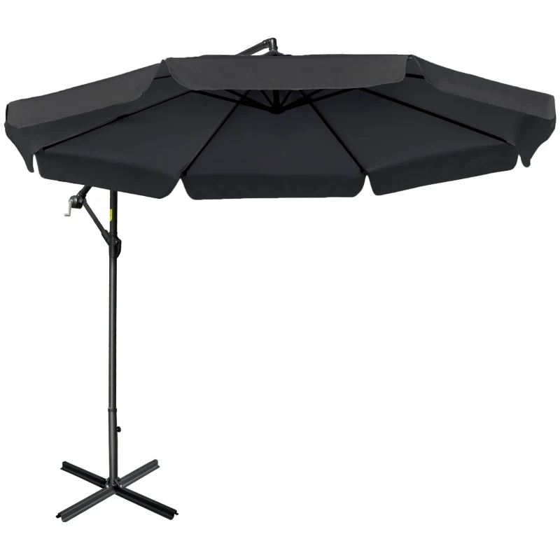 Outsunny 2.7m Garden Banana Parasol Cantilever Umbrella with Crank Handle and Cross Base for Outdoor, Hanging Sun Shade, Black