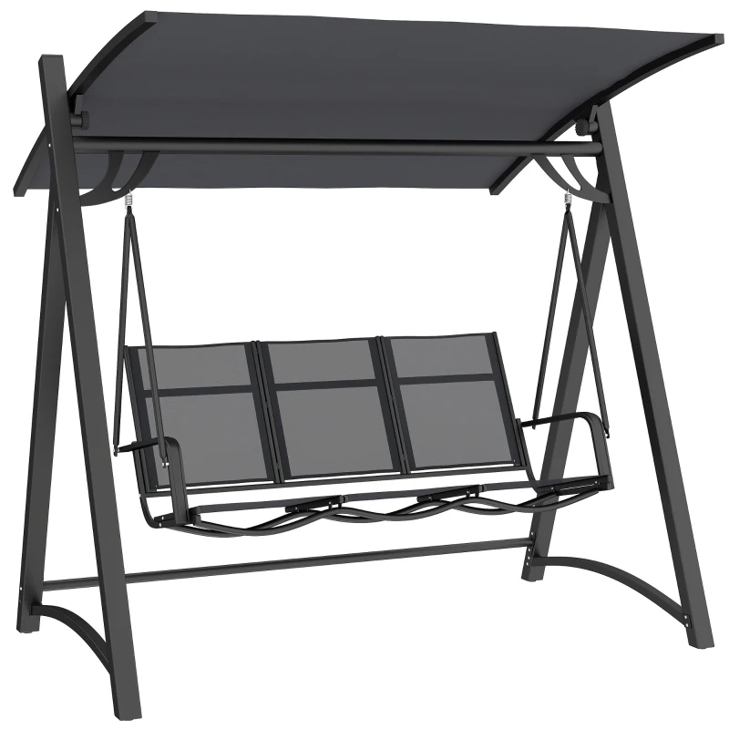 Outsunny 3 Seater Swing Chair, Garden Swing Bench with Adjustable Tilting Canopy, Breathable Mesh Seat 360 kg Capacity, Grey