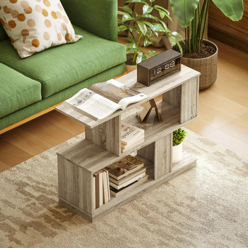HOMCOM S-Shaped Side Table - Natural Wood Finish