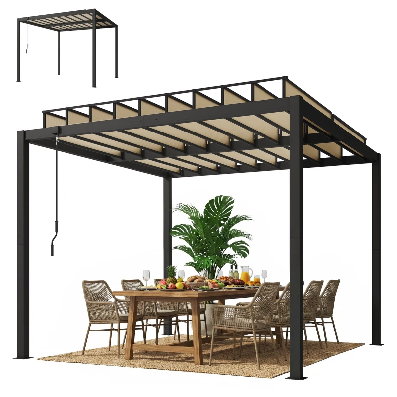 Outsunny 3 x 3 m Louvered Pergola with PC Roof, Aluminium Patio Gazebo Pergola Canopy with Drainage Gutters, Handle, Coffee
