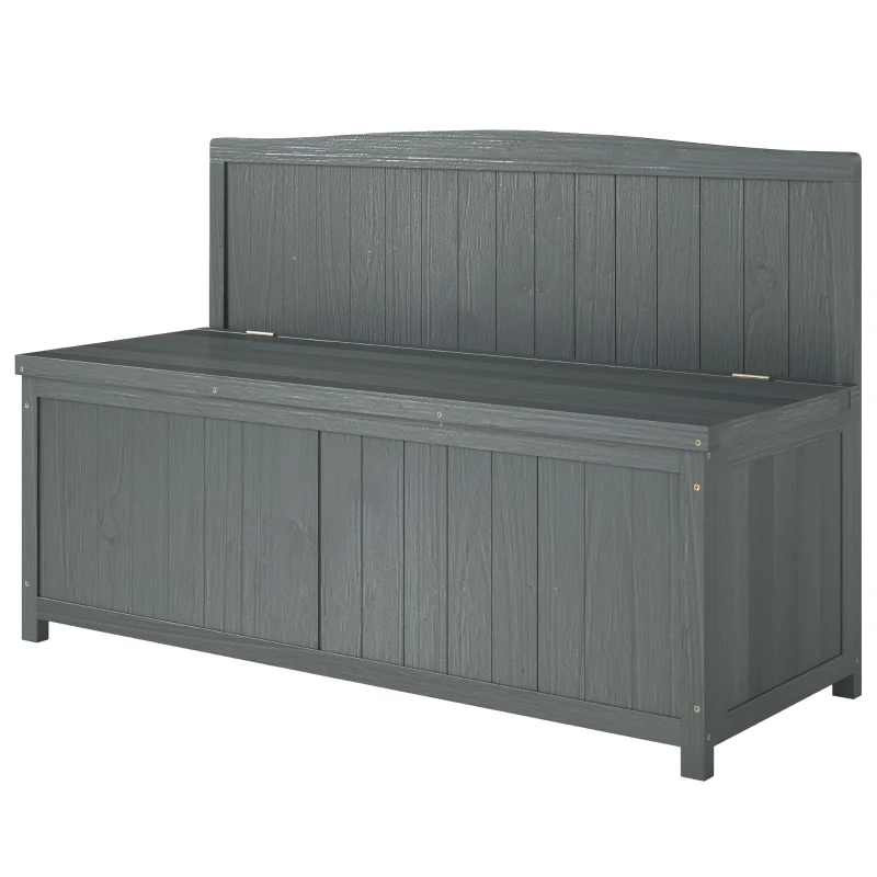 Outsunny Wood Storage Bench for Patio Furniture, Outdoor Garden Seating Tools, Grey