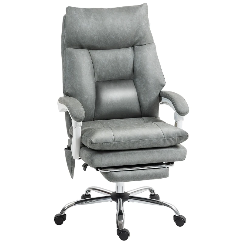 HOMCOM Faux Leather Office Chair, with Inflatable Lumbar - Grey