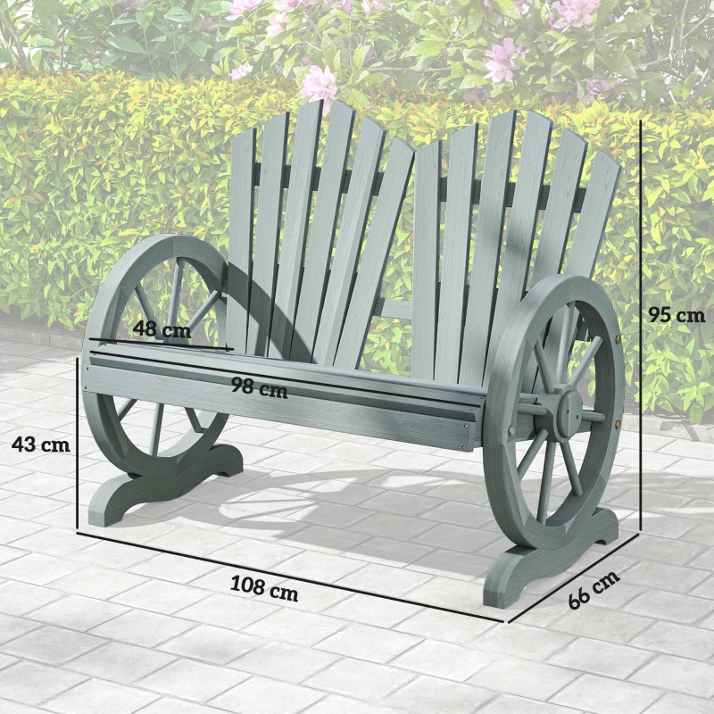 Outsunny Fir Wood Love Seats with Wheel-Shaped Armrests, Large Load-Bearing Chair, Grey
