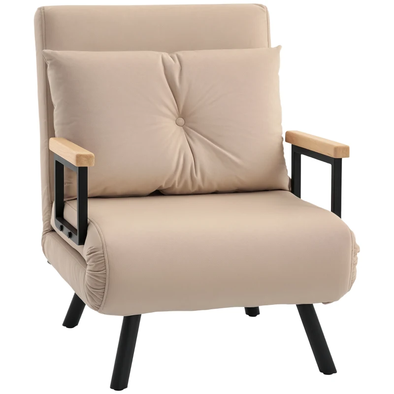 HOMCOM 4-in-1 Velvet-Feel Single Chair Bed, with Pillow - Beige