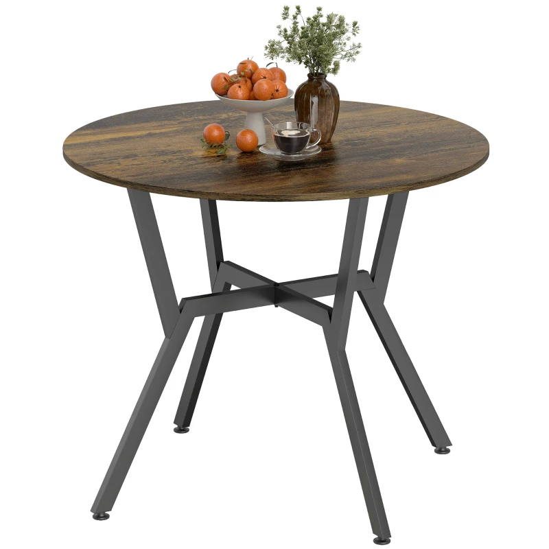HOMCOM Dining Table, Round Kitchen Table with Black Legs, Anti-slip Foot Pads for Living Room, Dining Room 90 x 76 cm, Rustic Brown