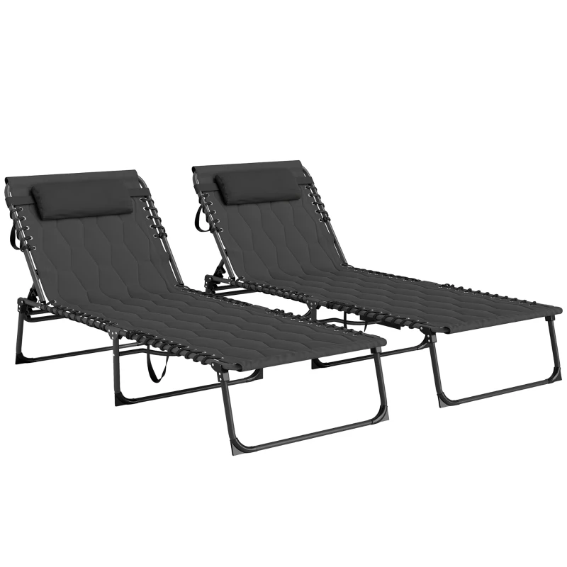 Outsunny Set of Two Sun Loungers, with Five-Position Reclining Backs - Black
