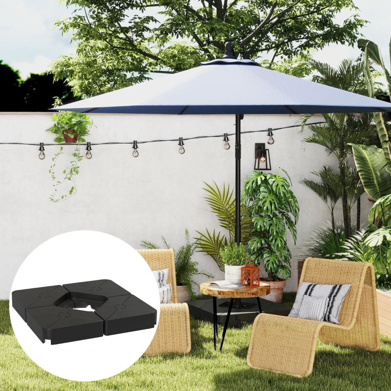 Outsunny Umbrella Weights for Cantilever Parasols, Set of 4 Heavy Duty Parasol Base Weights, 64kg Sand or 55kg Water Filled, Black