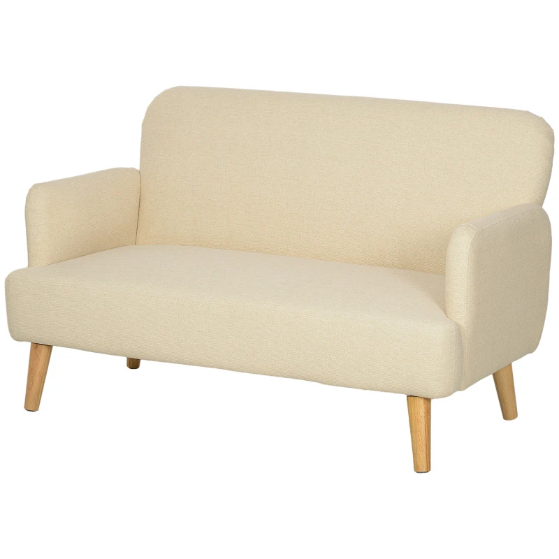 HOMCOM Velvet Feel Fabric 2 Seater Sofa, Small Sofa Loveseat with 21cm Thick Padding and Wood Legs, Cream White