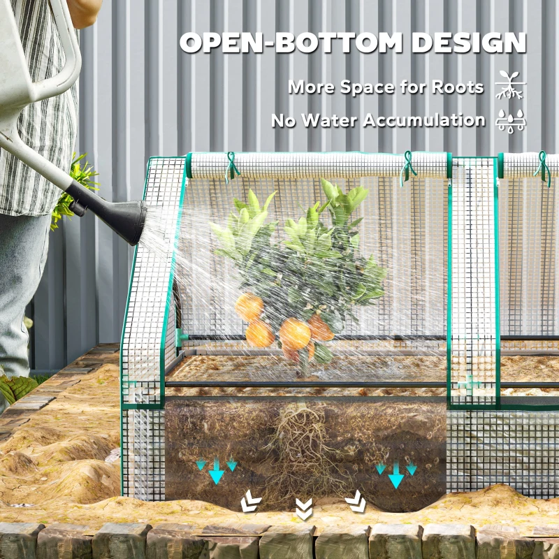Outsunny Metal Planter Box with Cover, Raised Garden Bed with Greenhouse, for Herbs and Vegetables, White and Dark Grey
