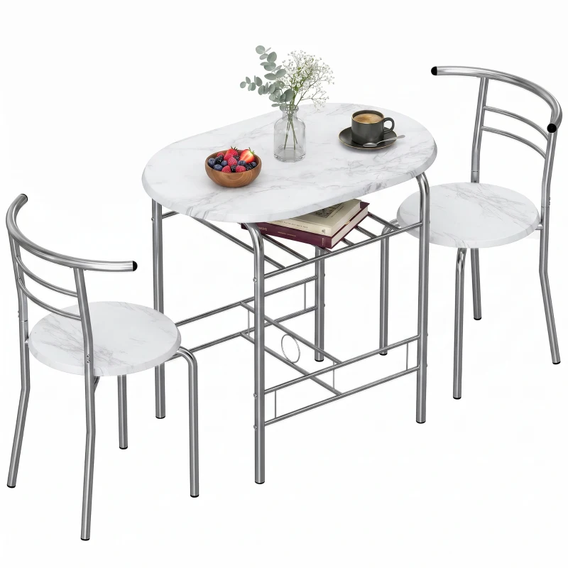 HOMCOM Three-Piece Compact Dining Set - White Marble Effect