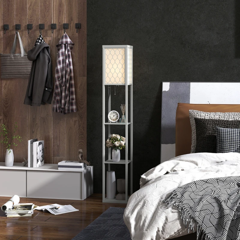 HOMCOM Three-Shelf Standing Lamp - Grey/White