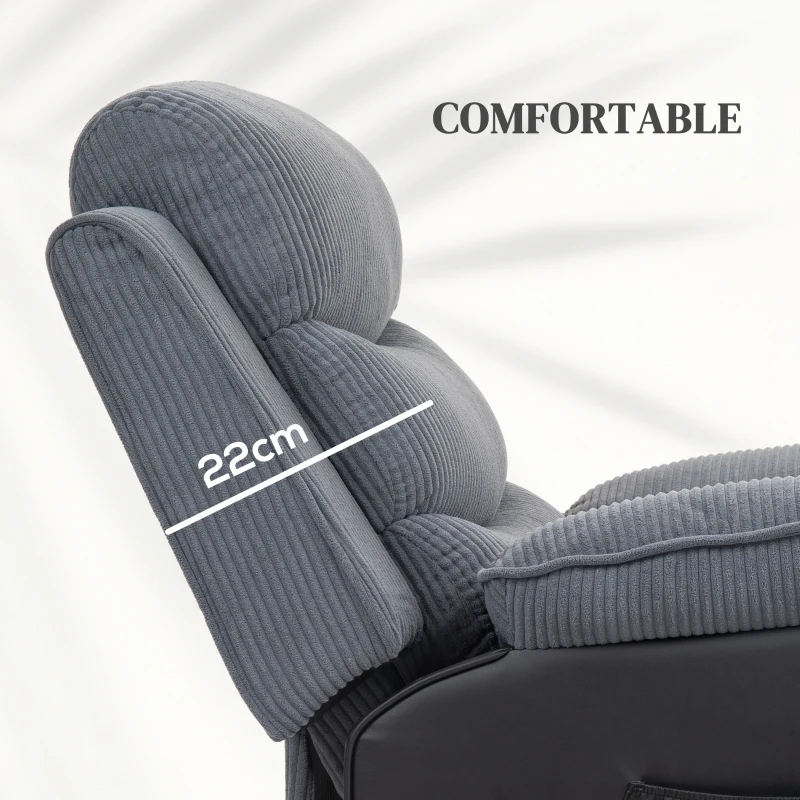 HOMCOM Overstuffed Corduroy Electric Lift Recliner Chair - Dark Grey