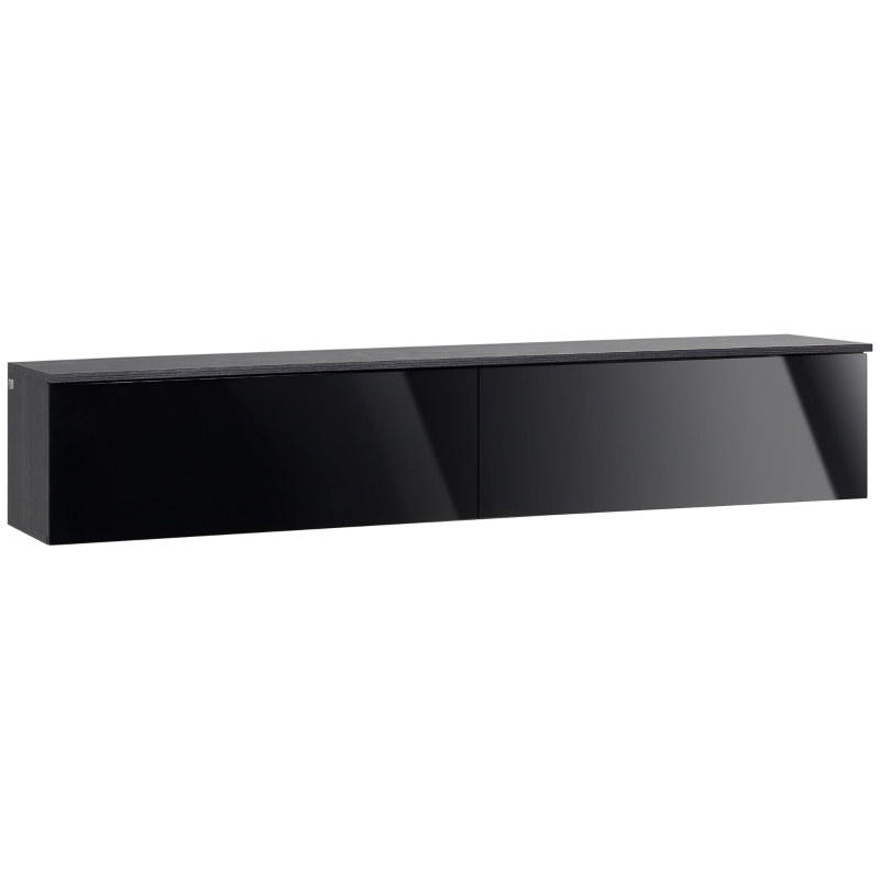 HOMCOM 160cm High Gloss Floating TV Unit Stand for TVs up to 70", Wall Mounted TV Cabinet with Storage Cupboards, Grey and Black