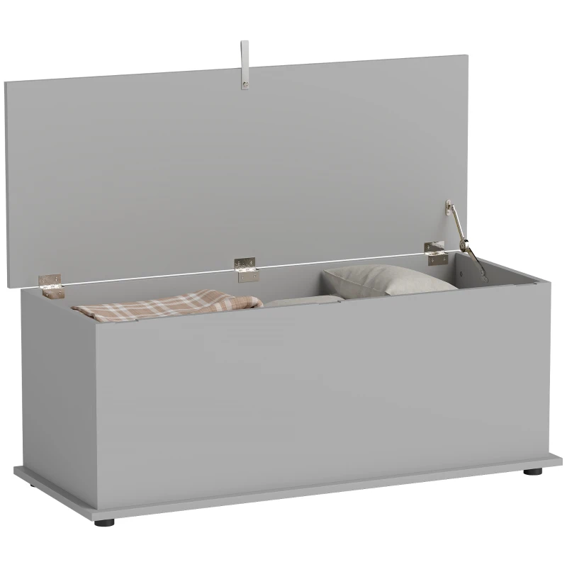 HOMCOM Storage Chest, Large 113L Blanket Box, Shoe Bench with Safety Hinged Lid, Storage Trunk, Bed End Bench for Bedroom, Hallway, Living room, Playroom, 100 x 40 x 40cm, Grey