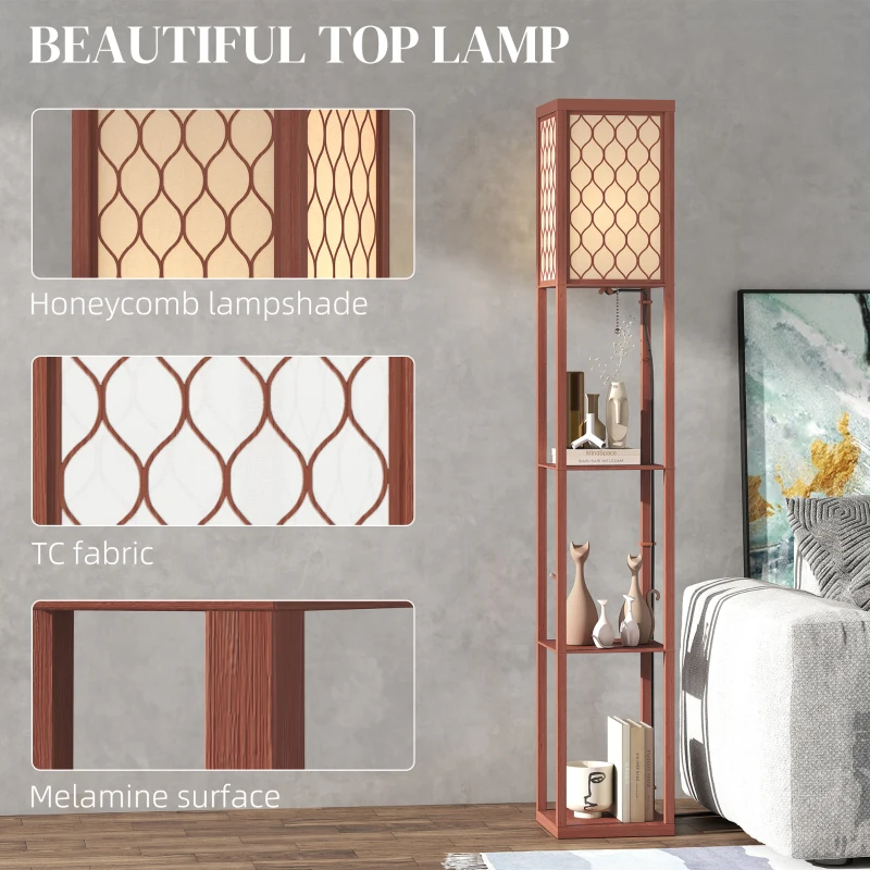 HOMCOM Three-Shelf Standing Lamp - Brown/White