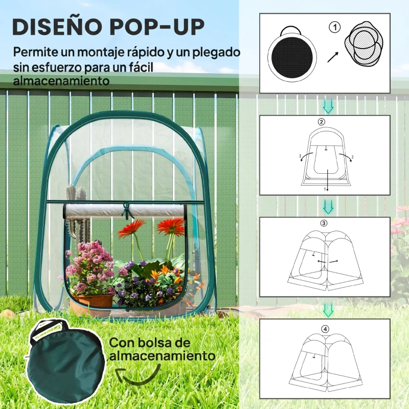 Outsunny Mini Invernadero Plegable Pop-up Invernadero de Exterior con Puerta Enrollable y Cubierta Transparente