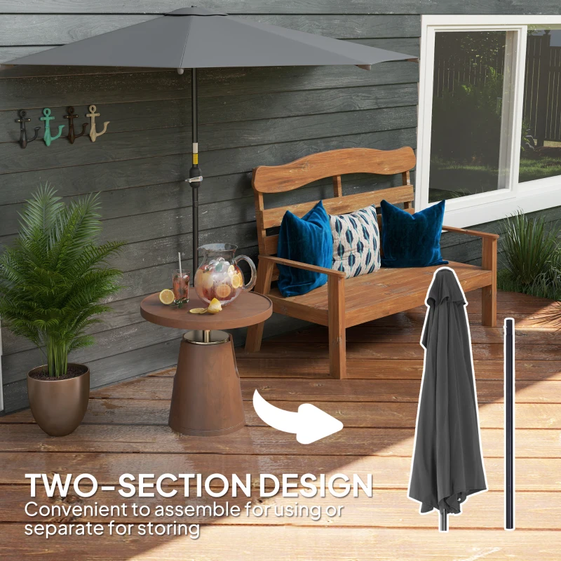 Outsunny 3(m) Half Parasol, Semi Round Umbrella with Metal Frame, Crank Handle for Balcony, Garden, Dark Grey