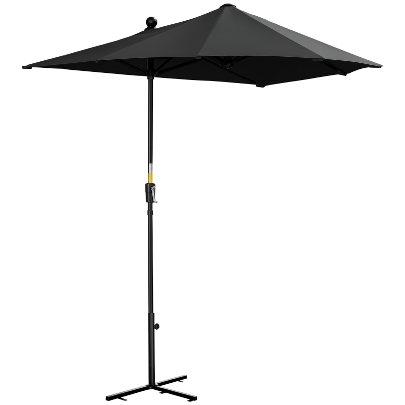 Outsunny 2m Half Parasol Market Umbrella Garden Balcony Parasol with Crank Handle, Base, Double-Sided Canopy, Black