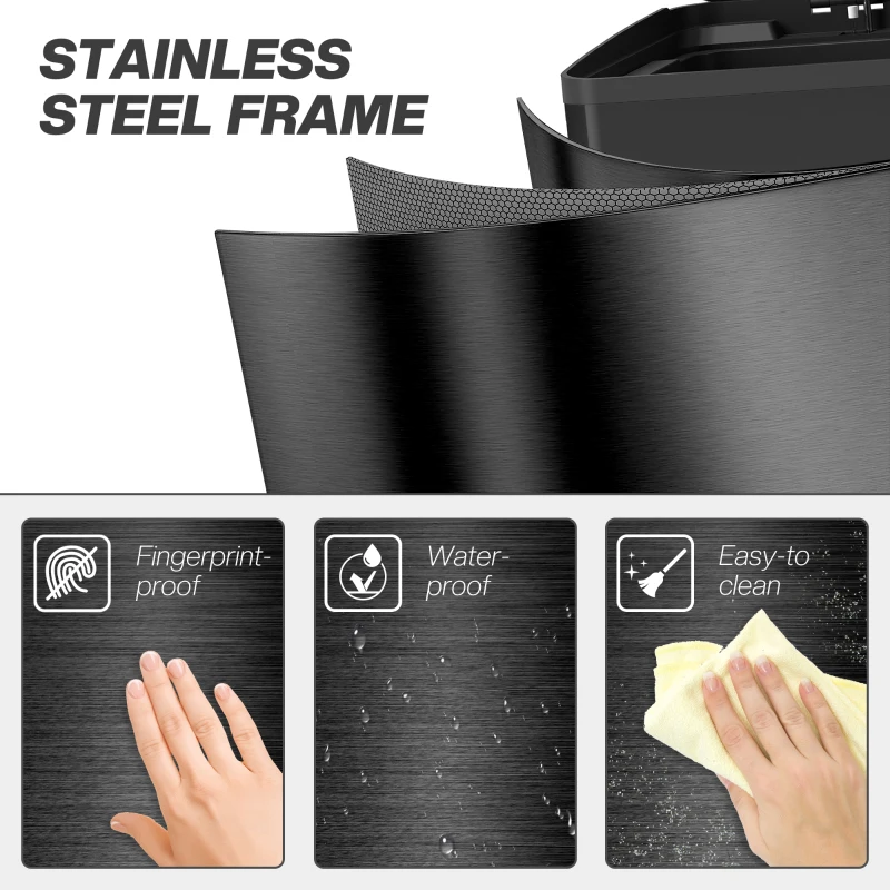 HOMCOM 40L Dual Compartment Stainless Steel Bin, with Deodoriser Holders - Glossy Black